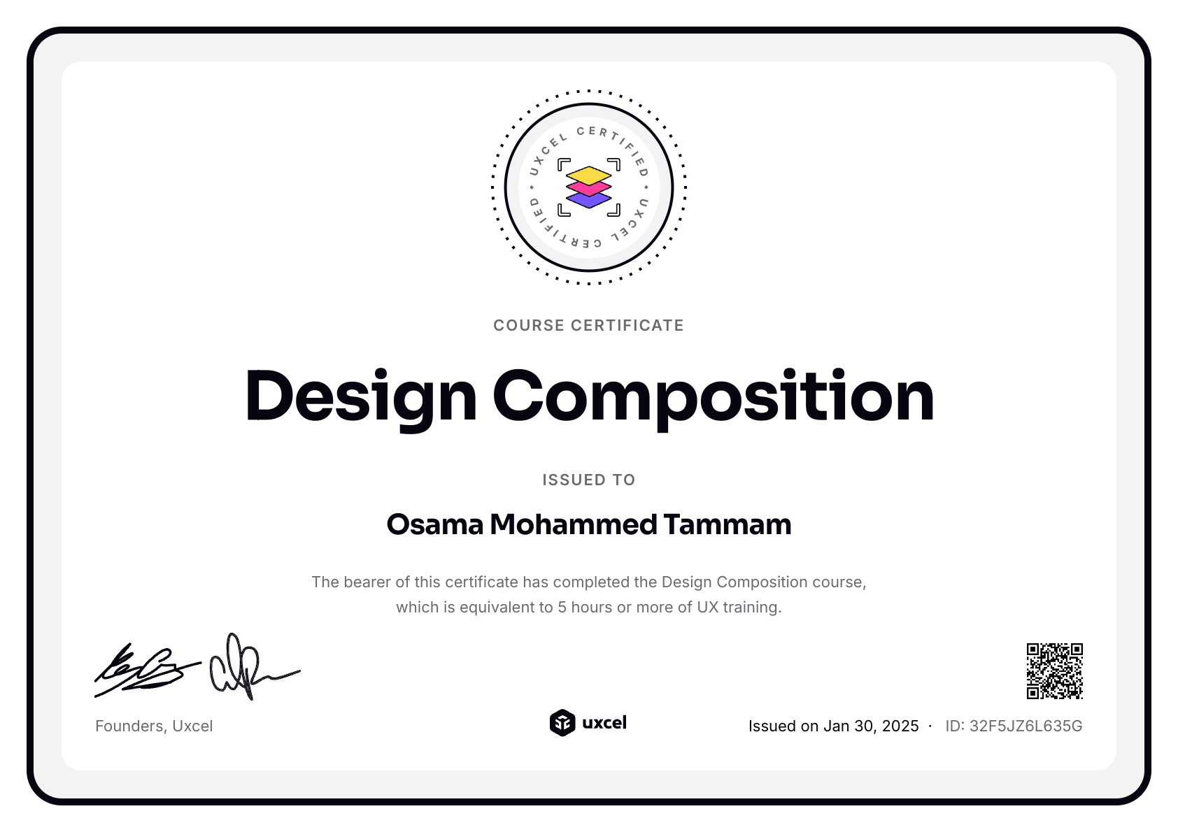 Osama Mohammed Tammam's certificate